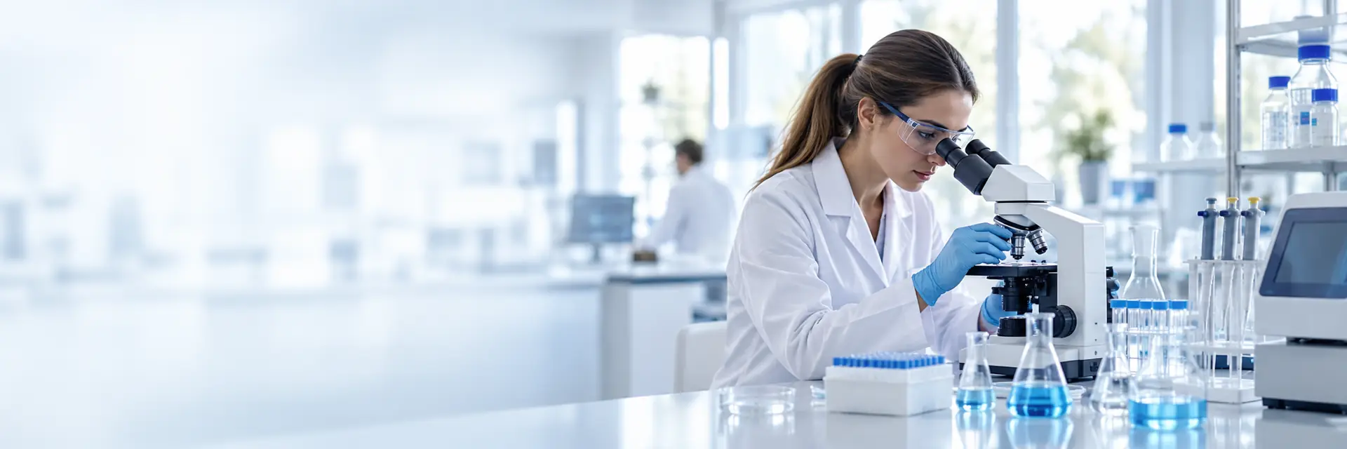 Scientifique observant un échantillon au microscope dans un laboratoire