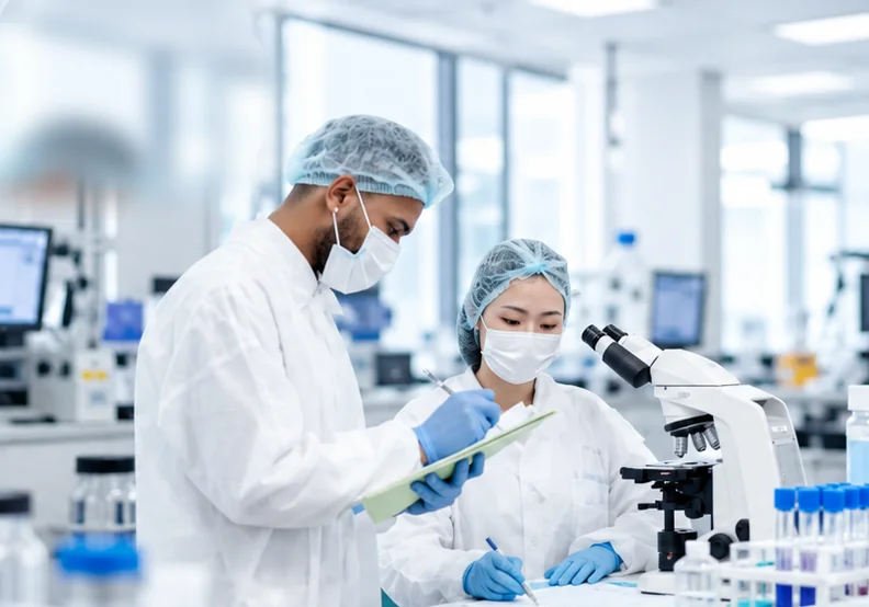 Deux techniciens de laboratoire au travail